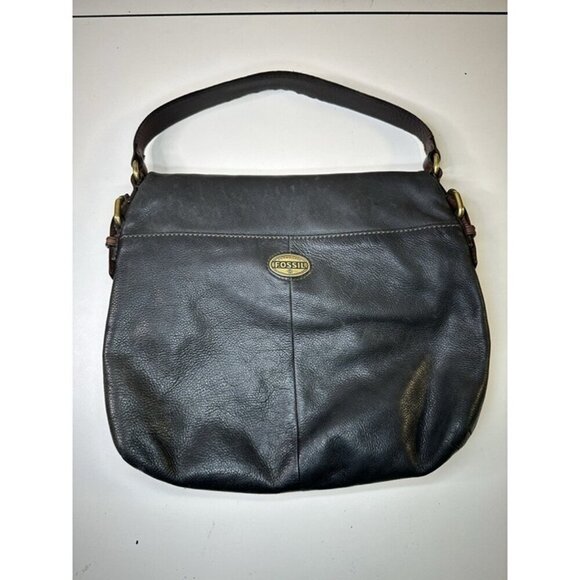 Vintage FOSSIL Explorer Foldover Leather Black&Brown Versatile Shoulder Bag EUC - Picture 6 of 12